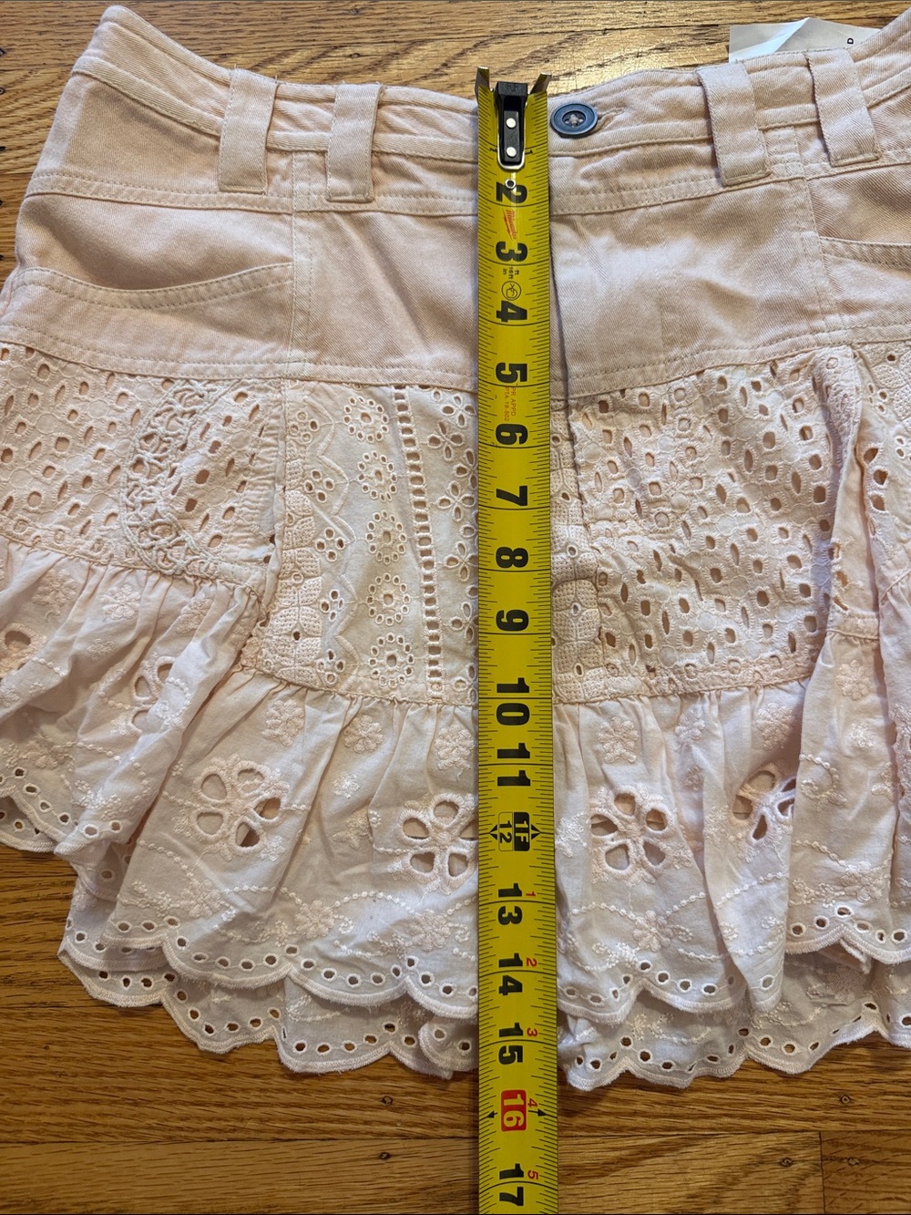 Free People Violet Eyelet Lace-Trim Pink Eyelet Ruffle Mini Skirt Size S Sample - Picture 4 of 11